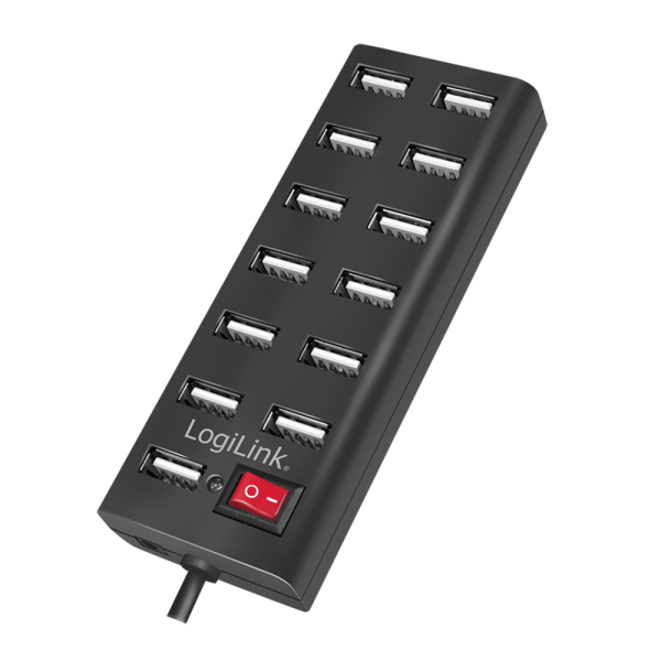 USB 2.0 Hub, 13-port, incl. 3,5A power, black