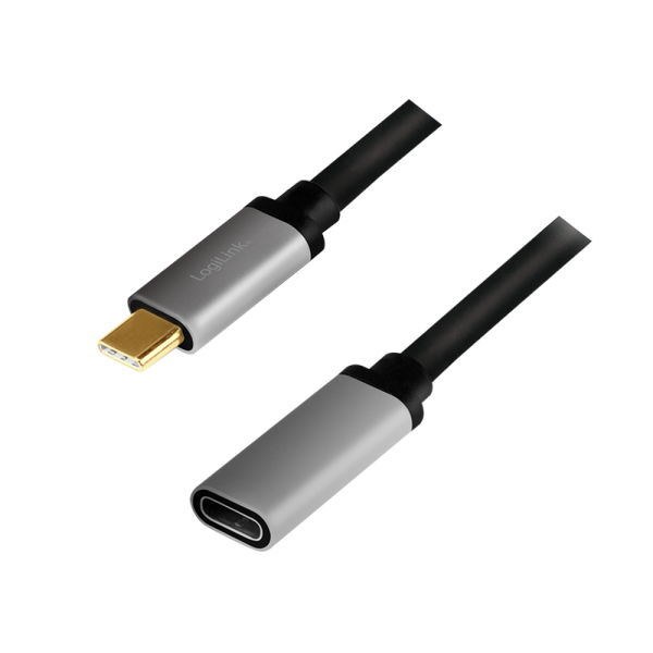 USB 3.2 Gen 2-Kabel, C/M zu C/F, 4K/60 Hz, Alu, schwarz/grau, 0,5 m