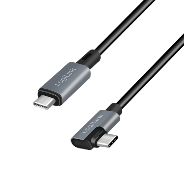 USB 2.0 Type-C cable, C/M 90° to USB-C/M, E-mark, PD, black, 2 m
