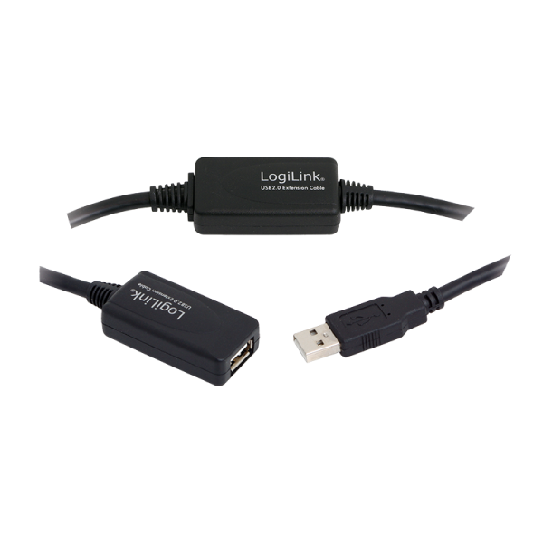 Verlängerungskabel USB 2.0, schwarz, 20m
