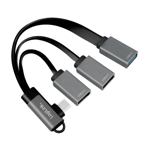 USB 3.2 Gen 1 Hub, 3-port, USB-C angled plug, aluminum