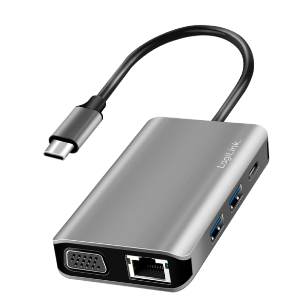 USB 3.2 Gen 1, Docking Station, USB-C, 7-Port, PD, silver