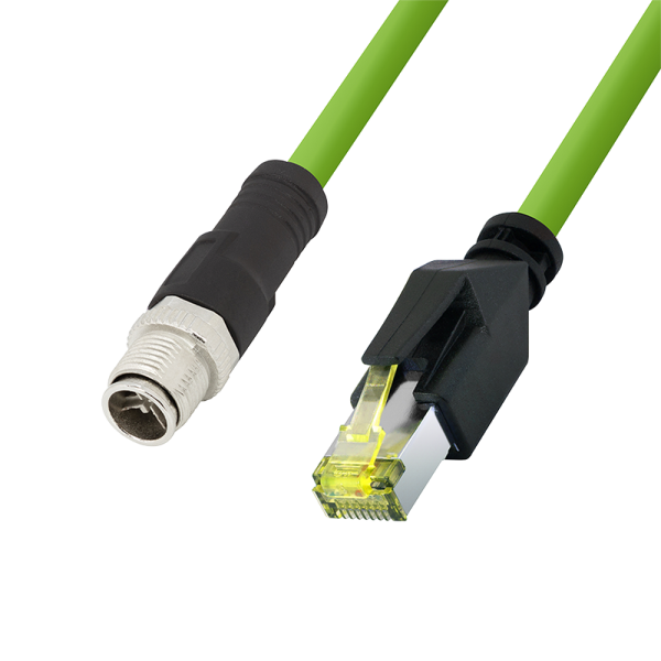 M12 CAT6A Industrial Patch Cable, PUR, M12 X-coded to RJ45, 10 m