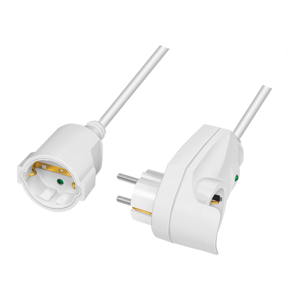 Power cord extension, indoor, +1 pass-through, 3,00m, white