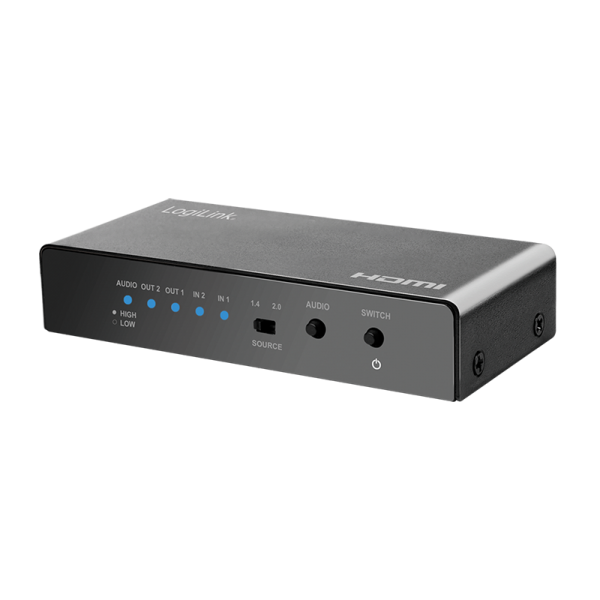 HDMI switch, 2x2-Port, bidirect, 4K/60 Hz, EDID, HDCP, HDR, downscaler
