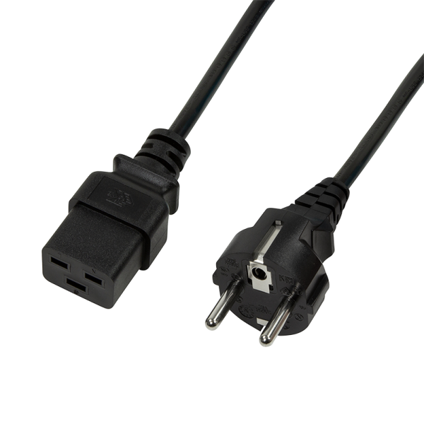 Power cable, CEE 7/7 to IEC C19, black, 3 m