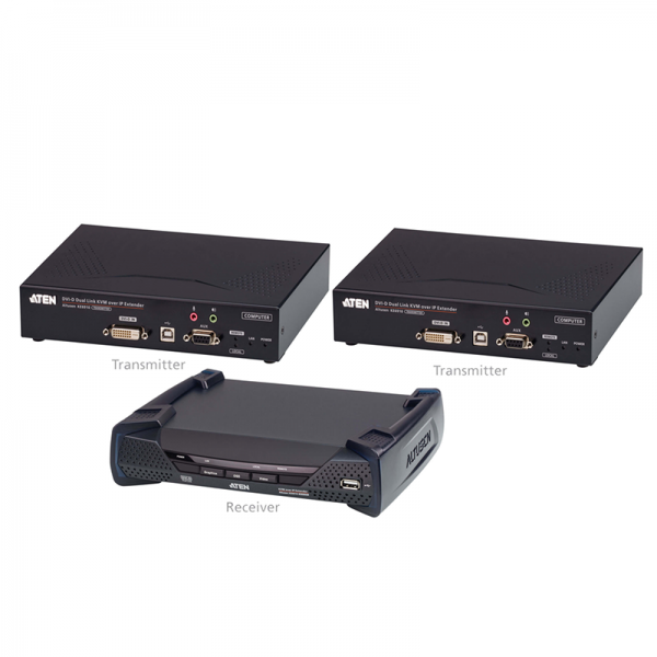 Bundle (2Tx & 1Rx) USB 2K DVI-D Dual Link KVM over IP Extender with USB Peripheral Support