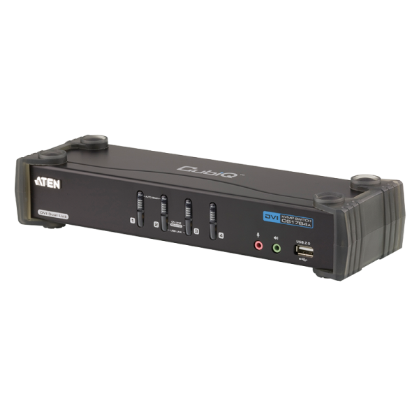 KVM Switch 4-Port USB DVI Dual Link KVM mit Audio & USB 2.0 Hub