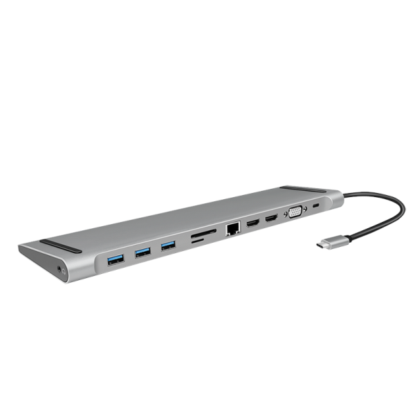 USB 3.2 Gen 1-Docking-Station, USB-C, 11-Port, PD, silver