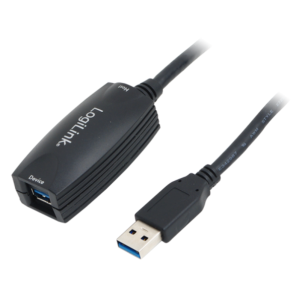 USB 3.0 cable, USB-A/M to USB-A/F, amplifier, black, 5 m