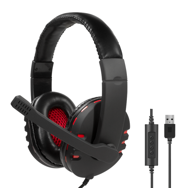 Headset Stereo, with Microphone, USB, black/red