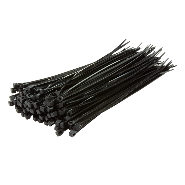 Cable tie, PA66, 100 pcs., black, W: 2.5 mm, L: 200 mm