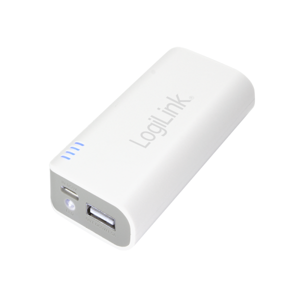 Powerbank 5000 mAh, Lithium-Ion, 1x USB-A, weiß/grau