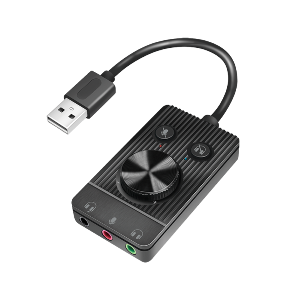 USB-A Audio Adapter, w/ volume control, black