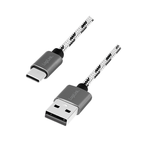 USB 2.0 Type-C cable set, C/M to USB-A/M, alu, nylon, white/black
