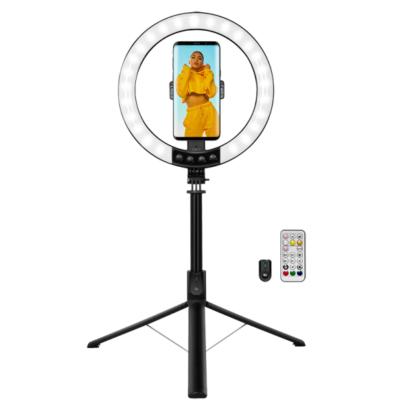 LED Ring Fill Light, selfie stick with tripod, 25 cm, black