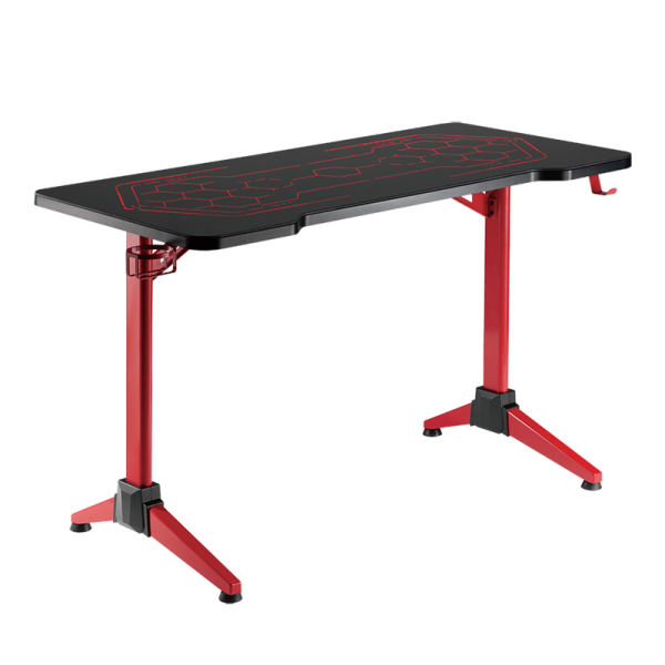 Gaming Desk, 120x60 cm, glass surface w/RGB lighting, red desk frame