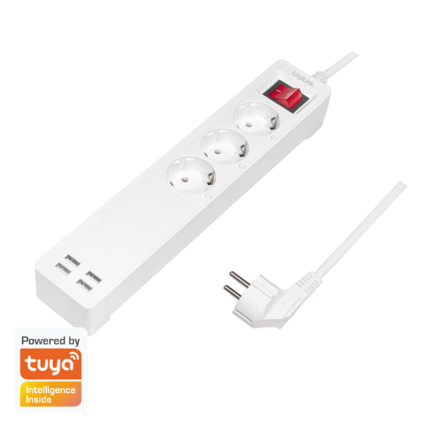 WiFi Smart Outlet strip, 3 safety sockets, Tuya compatible, 4x USB-A