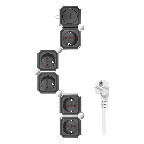 Outlet Strip, 5 safety sockets, snake-shaped, white/black