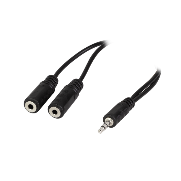 Audio cable, 3.5 mm 3-pin/M to 2x 3.5 mm 3-pin/F, black, 0.2 m
