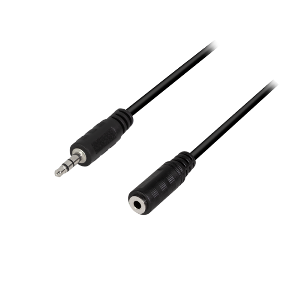 Audio cable, 3.5 mm 3-pin/M to 3.5 mm 3-pin/F, black, 5 m