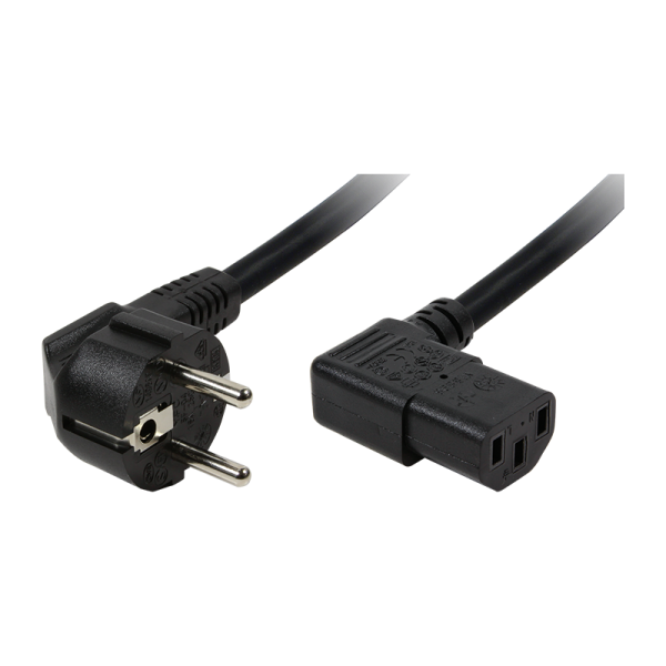 Power cord, CEE 7/7 (90°) to IEC C13 (90°), black, 2 m