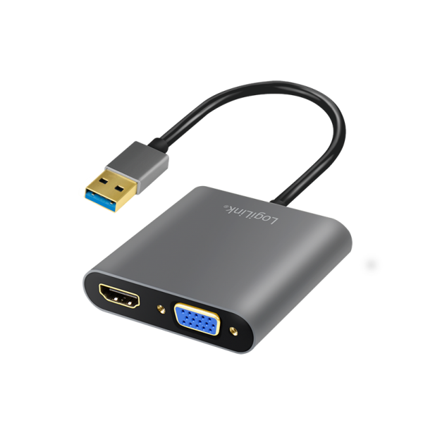 USB 3.0 adapter, USB-A/M to HDMI-A/F + HD15/F, 1080p, black, 0.1 m