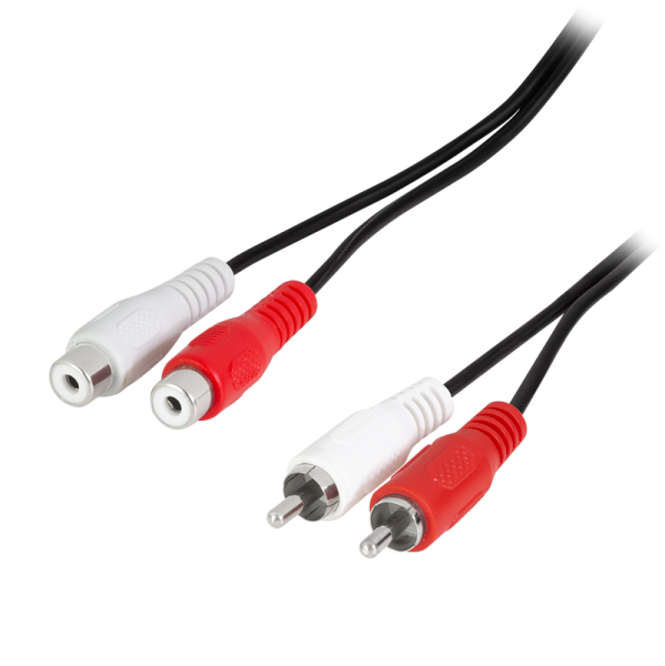Audio cable, 2x RCA/M to 2x RCA/F, black, 5 m