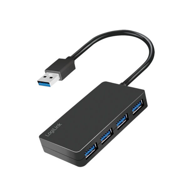 USB 3.0 Hub, 4-port, 4x USB-A, buspowered, black