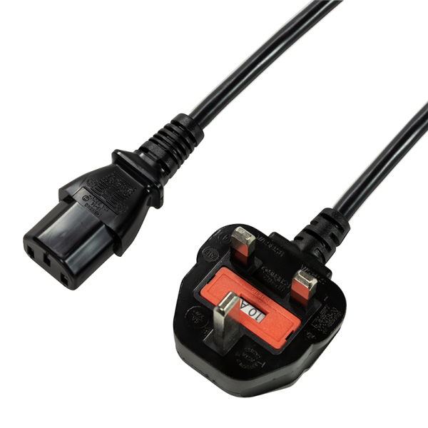 Power cable, BS 1363 (UK) to IEC C13, black, 1.8 m