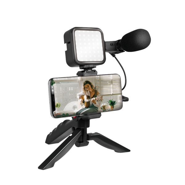 Vlogger-Starter-Kit, with LED Light, microphone and handle