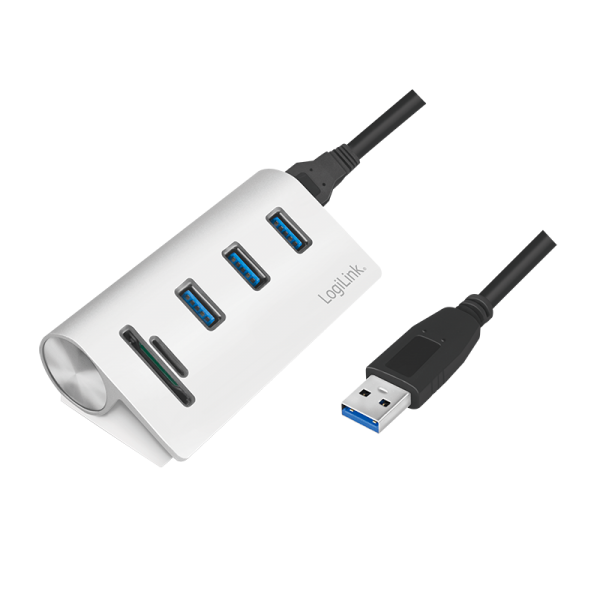 USB 3.0, 3-Port Hub, mit Kartenleser und Aluminiumgehäuse
