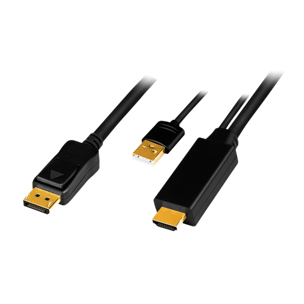 HDMI Kabel, A/M+USB A/M zu DP/M, UHD 4K@30 Hz, gold, sw, 1 m
