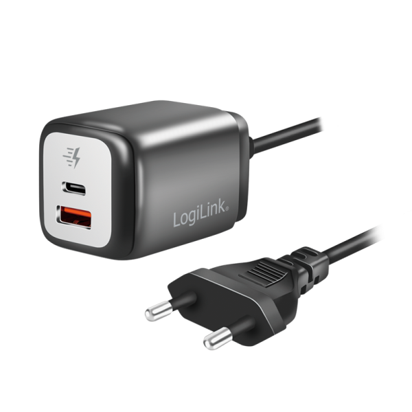 USB Charger with fixed 1.5m cable, GaN, 2-Port, USB-AF & USB-CF, 30W
