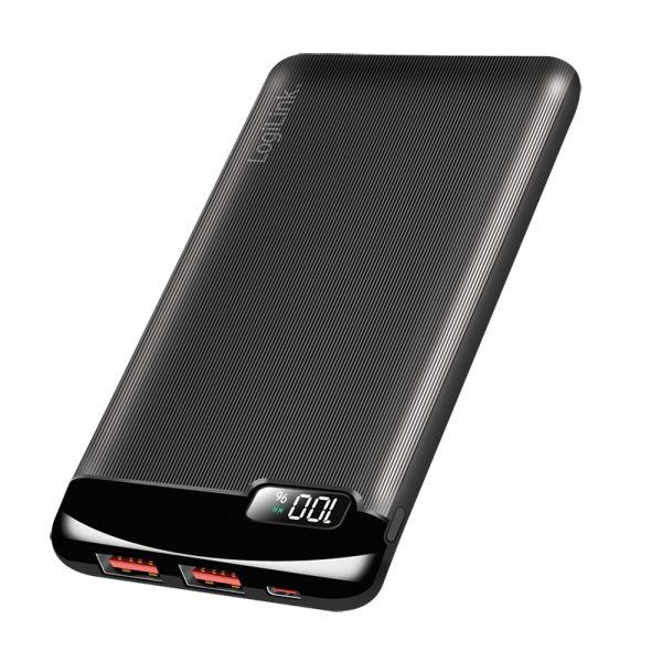 Mobile Power Bank, LiPo, 10.000mAh, black, LCD display, PD 20W