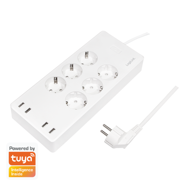 WiFi Smart Outlet strip, 6 safety sockets, Tuya compatible, 4x USB-A