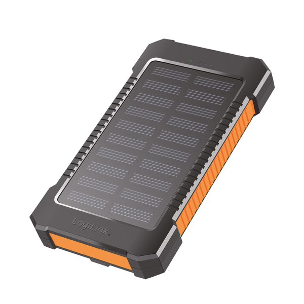 Mobile Power Bank, LiPo, 6.000mAh, USB-C in/out, solar, w/flashlight, black