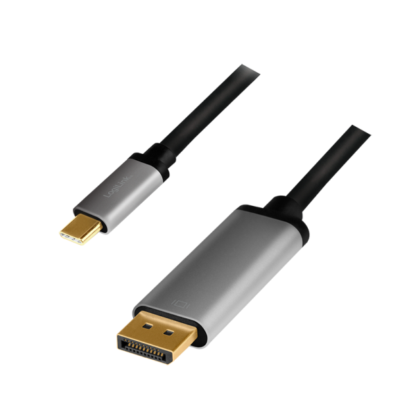 USB 3.2 Gen 1-Kabel, C/M zu DP/M, 4K/60 Hz, Alu, schwarz/grau, 1,8 m