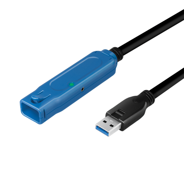 USB 3.2 Gen1 cable, USB-A/M to USB-A/F, amplifier, black/blue, 30 m