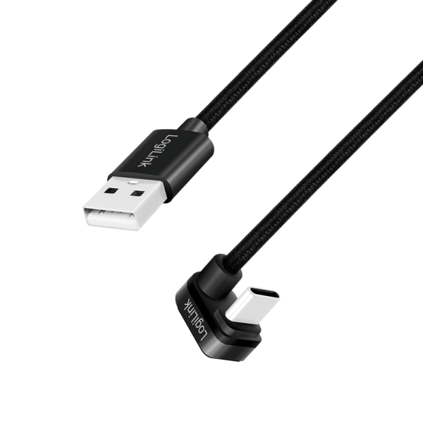 USB 2.0 Type-C cable, C/M 180° to USB-A/M, alu, black, 3 m