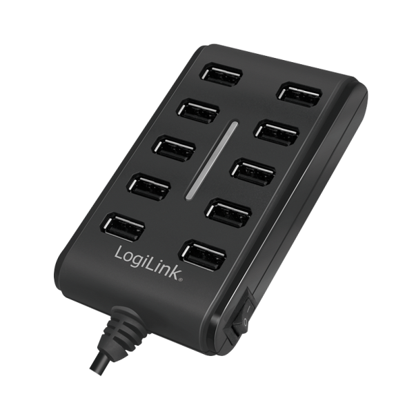 USB 2.0 Hub, 10-port, incl. 3,5A power, black