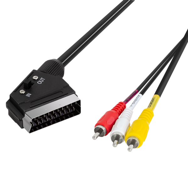 Audio/Video cable, Scart/M to 3x RCA/M, black, 2 m