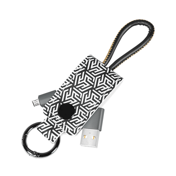USB 2.0 cable, USB-A/M to Micro-USB/M, keyring, black/grey, 0.22 m