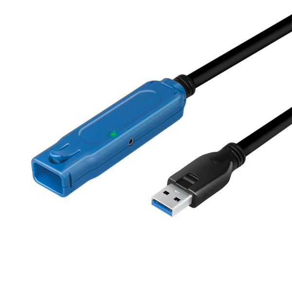 USB 3.0 cable, USB-A/M to USB-A/F, amplifier, black/blue, 10 m