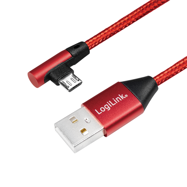 USB 2.0 zu micro-USB (90° gewinkelt) Stecker, rot, 1m
