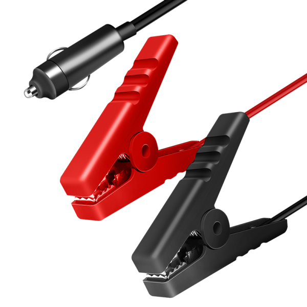 Power adapter cable, cigarette lighter/M to alligator clip, black/red, 2 m