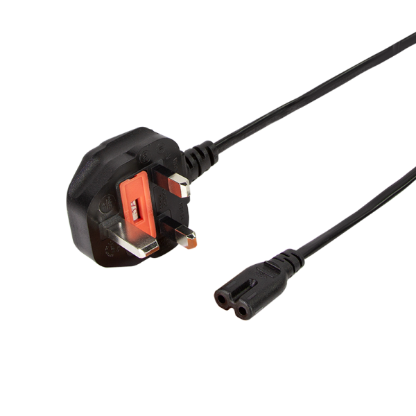 Power cord, BS 1363 (UK) to IEC C7, black, 1.8 m