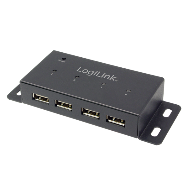 USB 2.0 Hub, 4-port, metal, incl. power supply