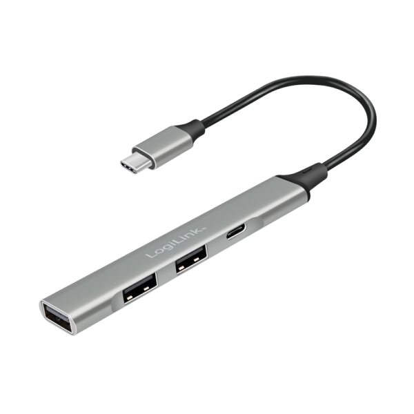 USB 3.2 Gen1 Hub, 4-port, USB-C, 3x USB-A 1xUSB-C, ultra-slim, aluminum, grey