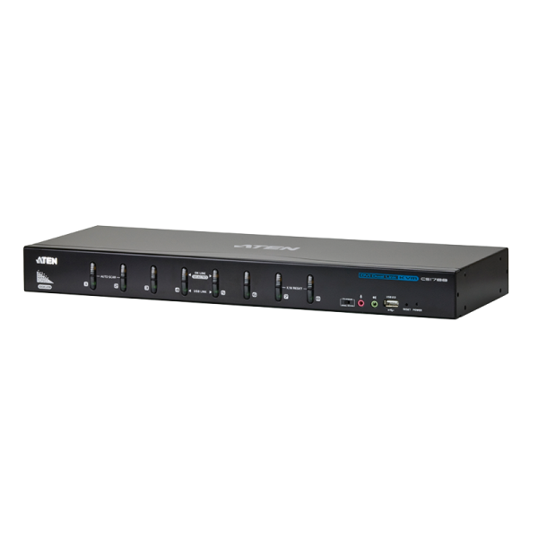 KVM Switch 8-Port, Schrankeinbau, USB DVI Dual Link KVM mit Audio